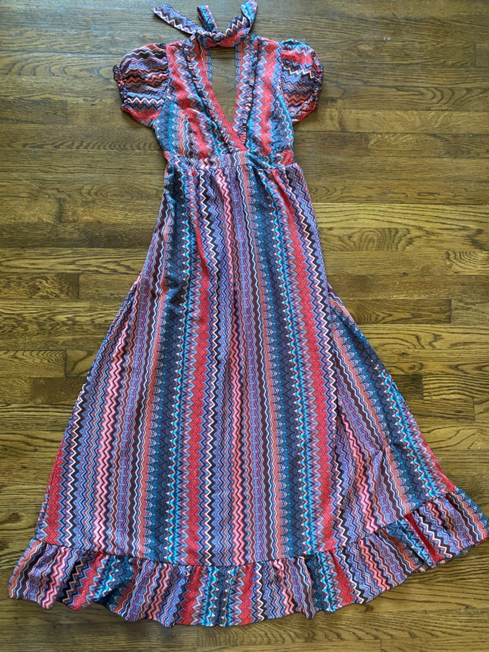 Earthbound Chevron Stripe Maxi Dress - Ties Around Neck